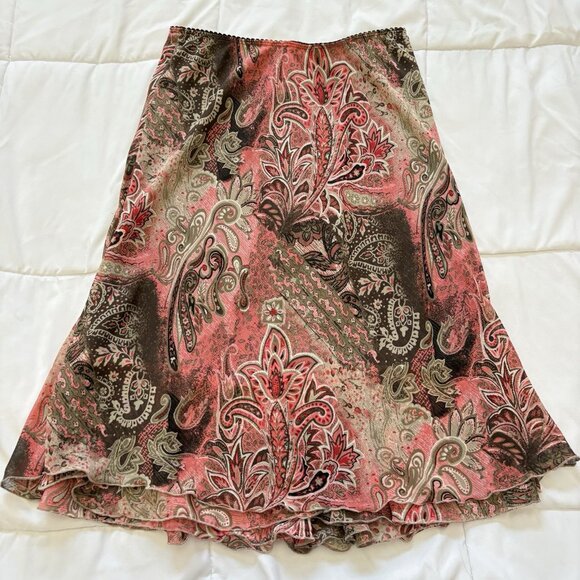 Vintage 90s Y2K Midi Skirt Womens Medium Pink Floral Coquette Feminine Dainty - Picture 7 of 7